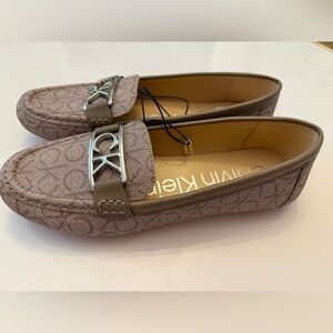 Calvin Klein Brown Loafers with Silver Detail Signature CK NEW Women’s